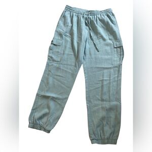 Love Tree Linen Sky Blue Green‎ Cargo Jogger Pants